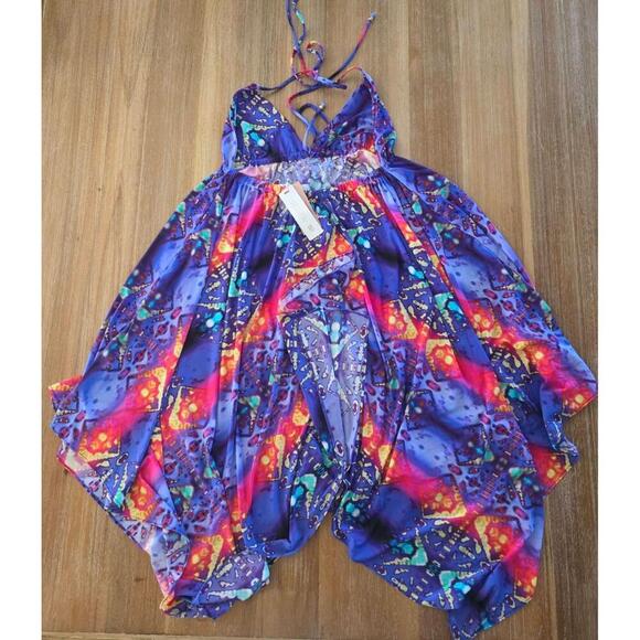 NWT PilyQ Tribal Fire Nori Dress Colorful Halter Neck Asymmetric Hem XS/S - Picture 4 of 11